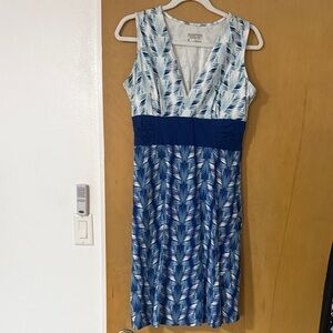 Patagonia Blue and White Sleeveless V-Neck Midi Dress